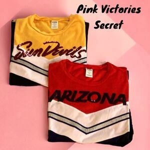 PINK VICTORIAS SECRET T SHIRTS  SET OF 2 ARIZONA SUN DEVIL SEQUENCE EMBELLISHED